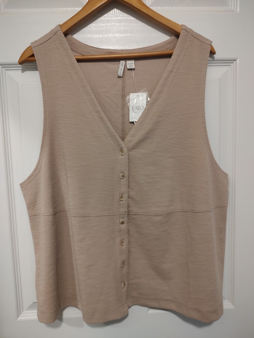 Cato Beige Sleeveless Button-Front V-Neck Vest